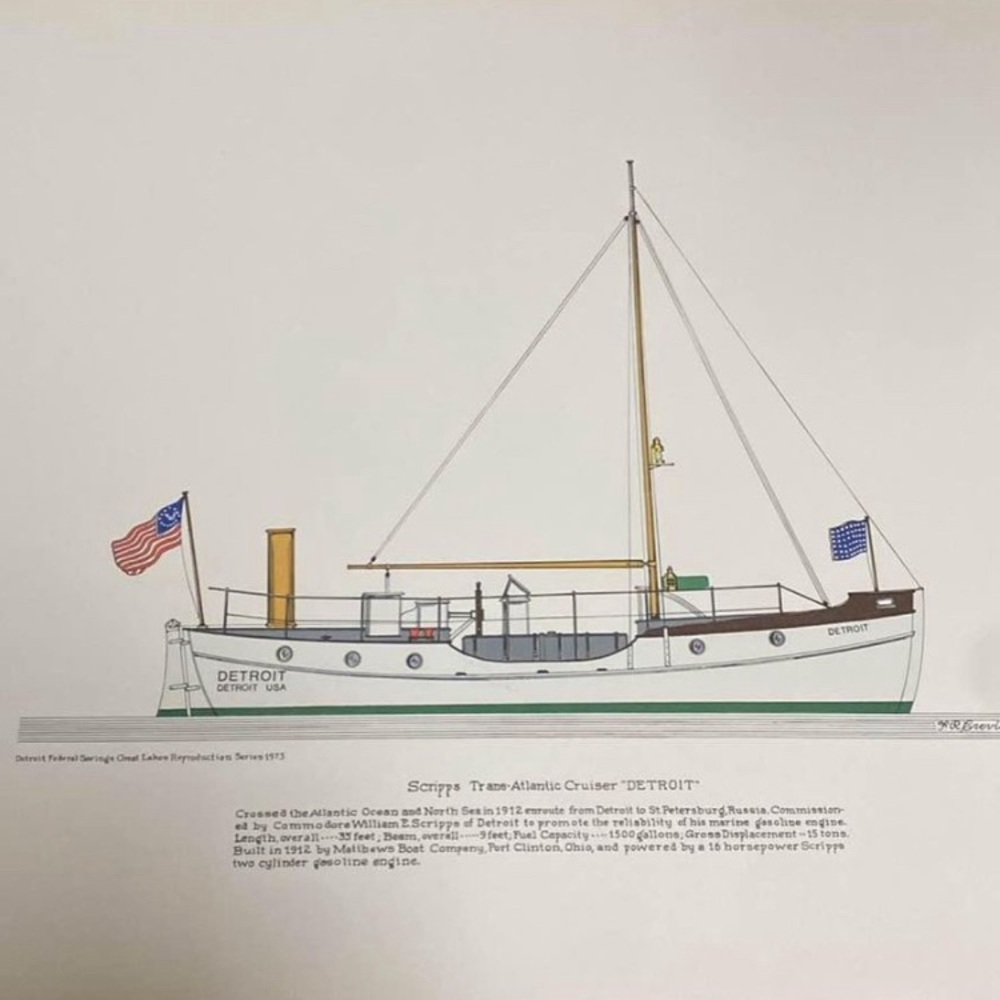 SOlD Vintage Detroit Sailboat Nautical print. 16 x 20 Unframed. Excellent c